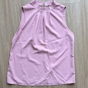 Sleeveless Pleated Mock Neck Top - Dusty Pink